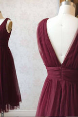 Simple burgundy tulle prom dress tulle burgundy formal dress - RongMoon