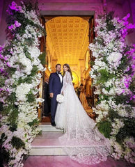 Beads Appliques A-line Lace Cape Straps V-neck Wedding Dress