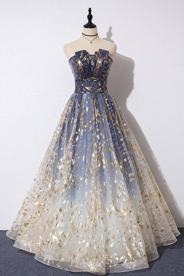 Unique tulle lace long prom dress tulle formal dress - RongMoon