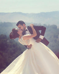 Crystal Lace Satin A-Line Empire Ruffles Plus Size Wedding Dress