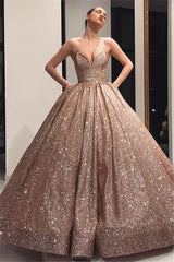 Sequin Ball Gown Strapless Gold Prom Dress With Belt