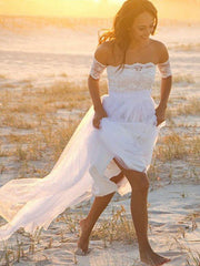 Sexy Off The Shoulder A-Line Floor Length Lace Chiffon Wedding Dress