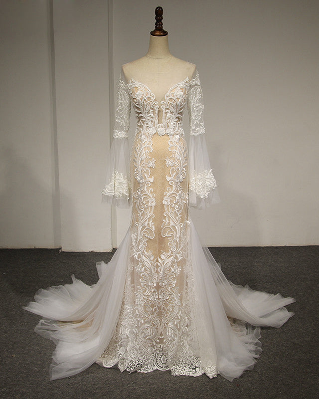 Flare Sleeve Sexy Mermaid Wedding Dress