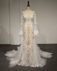 Flare Sleeve Sexy Mermaid Wedding Dress