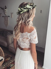 Cheap Tulle Off The Shoulder Half Sleeve Sexy Lace Wedding Dress