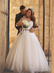 Floor Length Crew Neck Plus Size A-Line Crystal Lace Bridal Wedding Dress