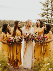 Simple V-neck High-low Charming Sleeveless Evening Dresses Bridesmaid Dresses.DB10720