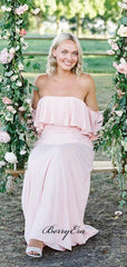 Strapless Pink Chiffon Bridesmaid Dresses, A-line Wedding Bridesmaid Dresses - RongMoon