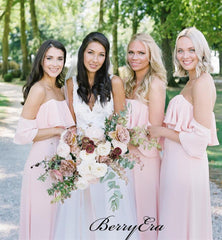Strapless Pink Chiffon Bridesmaid Dresses, A-line Wedding Bridesmaid Dresses - RongMoon