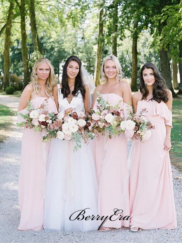 Strapless Pink Chiffon Bridesmaid Dresses, A-line Wedding Bridesmaid Dresses - RongMoon