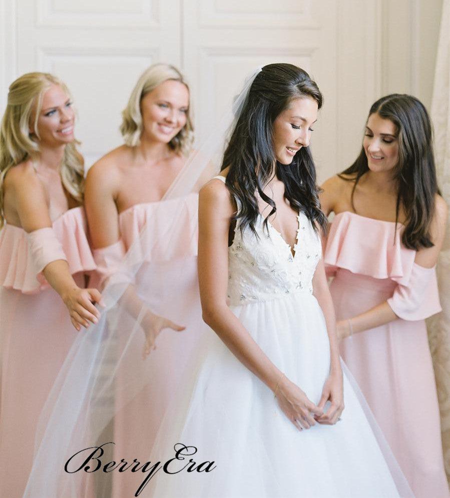 Strapless Pink Chiffon Bridesmaid Dresses, A-line Wedding Bridesmaid Dresses - RongMoon