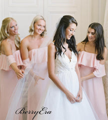 Strapless Pink Chiffon Bridesmaid Dresses, A-line Wedding Bridesmaid Dresses - RongMoon