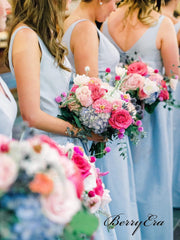 Light Blue A-line Bridesmaid Dresses, A-line V neck Bridesmaid Dresses - RongMoon