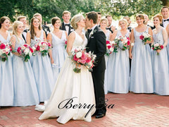 Light Blue A-line Bridesmaid Dresses, A-line V neck Bridesmaid Dresses - RongMoon