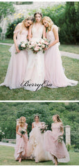 Light Pink Off Shoulder Bridesmaid Dresses, Tulle A-line Bridesmaid Dresses - RongMoon