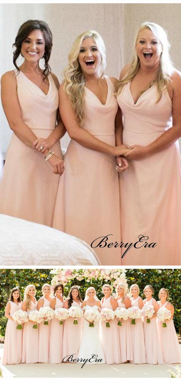 New Simple Pink Bridesmaid Dresses, A-line Chiffon Bridesmaid Dresses - RongMoon