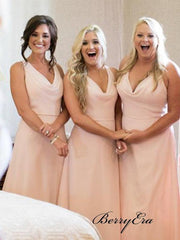 New Simple Pink Bridesmaid Dresses, A-line Chiffon Bridesmaid Dresses - RongMoon