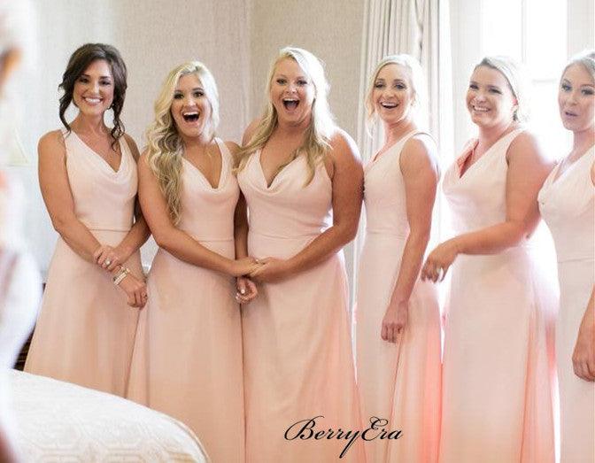 New Simple Pink Bridesmaid Dresses, A-line Chiffon Bridesmaid Dresses - RongMoon