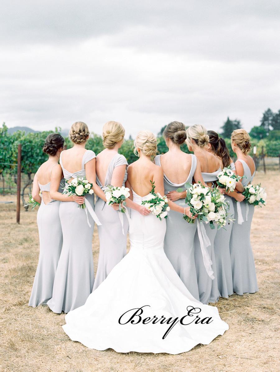 Mismatched Grey Mermaid Bridesmaid Dresses, Unique Popular Bridesmaid Dresses - RongMoon