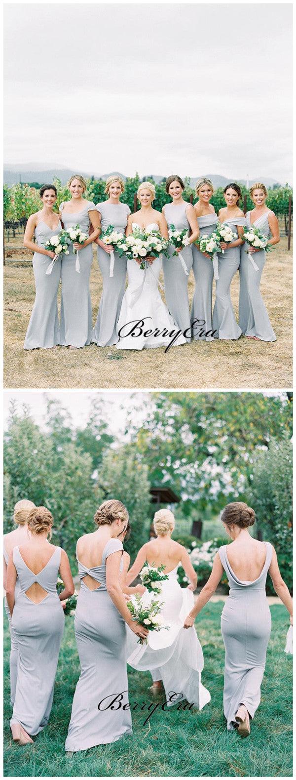Mismatched Grey Mermaid Bridesmaid Dresses, Unique Popular Bridesmaid Dresses - RongMoon