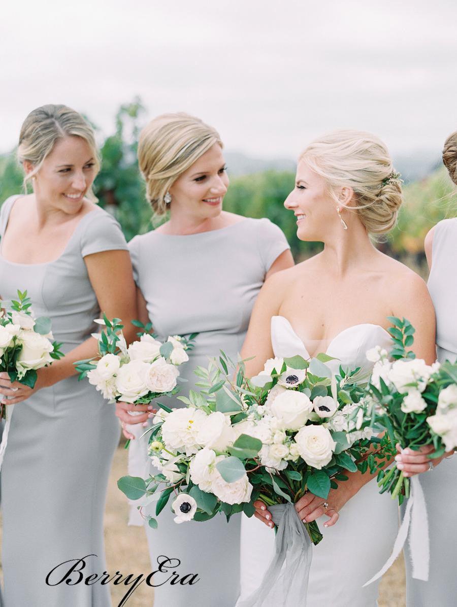 Mismatched Grey Mermaid Bridesmaid Dresses, Unique Popular Bridesmaid Dresses - RongMoon