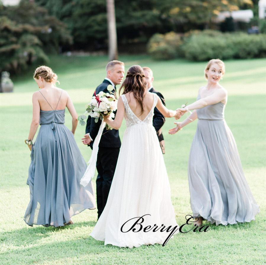 Spaghetti Straps Elegant Bridesmaid Dresses, Chiffon Simple Bridesmaid Dresses - RongMoon