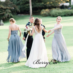 Spaghetti Straps Elegant Bridesmaid Dresses, Chiffon Simple Bridesmaid Dresses - RongMoon