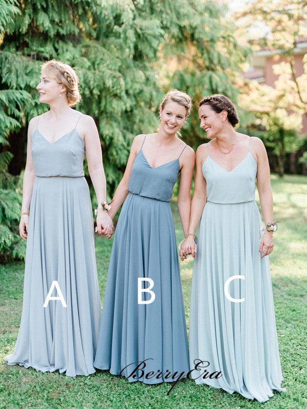 Spaghetti Straps Elegant Bridesmaid Dresses, Chiffon Simple Bridesmaid Dresses - RongMoon