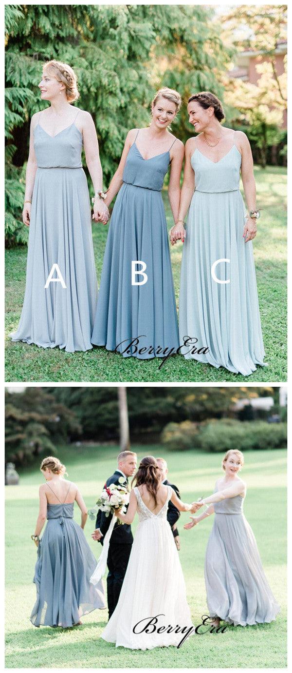 Spaghetti Straps Elegant Bridesmaid Dresses, Chiffon Simple Bridesmaid Dresses - RongMoon