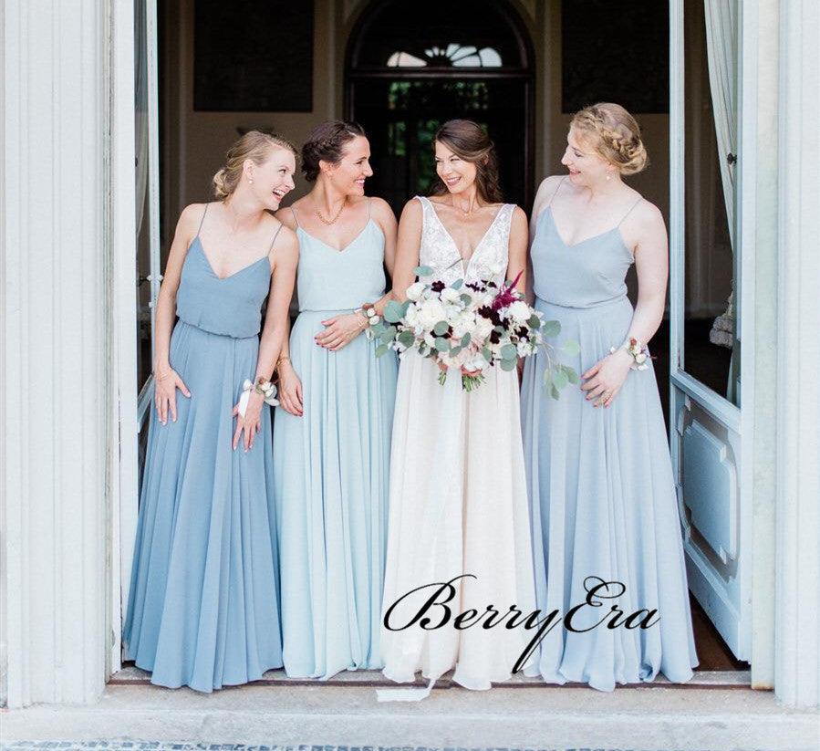 Spaghetti Straps Elegant Bridesmaid Dresses, Chiffon Simple Bridesmaid Dresses - RongMoon