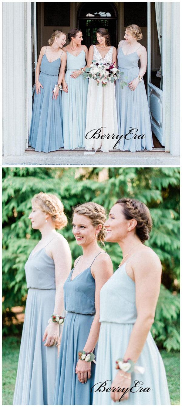 Spaghetti Straps Elegant Bridesmaid Dresses, Chiffon Simple Bridesmaid Dresses - RongMoon