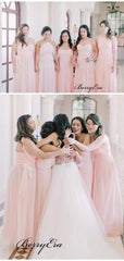 Pink Color Mismatched Bridesmaid Dresses, Chiffon Wedding Guest Dresses - RongMoon