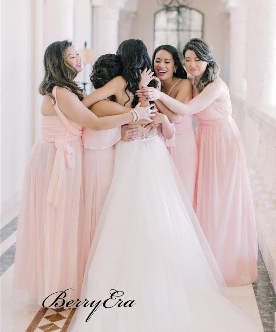Pink Color Mismatched Bridesmaid Dresses, Chiffon Wedding Guest Dresses - RongMoon