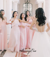 Pink Color Mismatched Bridesmaid Dresses, Chiffon Wedding Guest Dresses - RongMoon