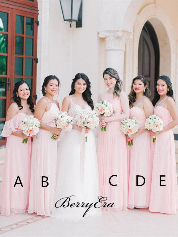 Pink Color Mismatched Bridesmaid Dresses, Chiffon Wedding Guest Dresses - RongMoon