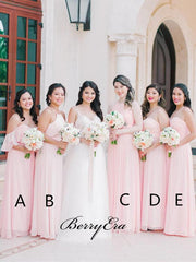 Pink Color Mismatched Bridesmaid Dresses, Chiffon Wedding Guest Dresses - RongMoon