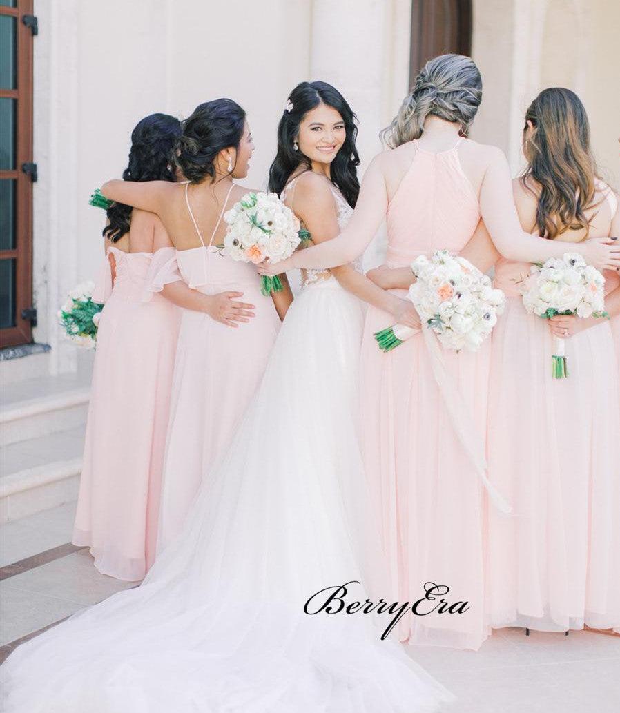 Pink Color Mismatched Bridesmaid Dresses, Chiffon Wedding Guest Dresses - RongMoon