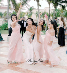 Pink Color Mismatched Bridesmaid Dresses, Chiffon Wedding Guest Dresses - RongMoon