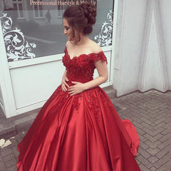 Elegant V Neck Lace Off Shoulder Ball Gowns Satin Dress For Wedding