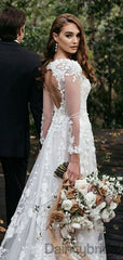 Gogerous V-neck Tulle With Appliques Open Back Wedding Dresses,DB10266