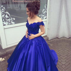 Elegant V Neck Lace Off Shoulder Ball Gowns Satin Dress For Wedding