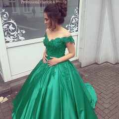 Elegant V Neck Lace Off Shoulder Ball Gowns Satin Dress For Wedding