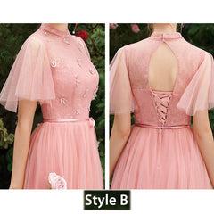 Dusty Rose Lace A-line Long Style Bridesmaid Dresses - RongMoon