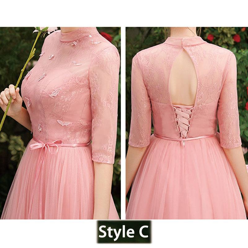 Dusty Rose Lace A-line Long Style Bridesmaid Dresses - RongMoon