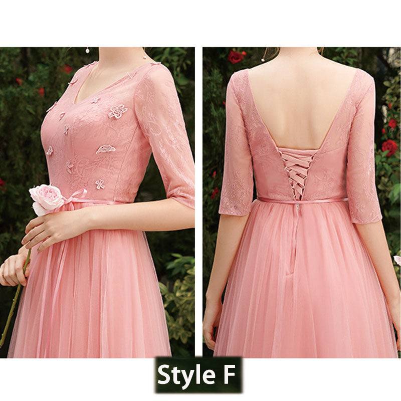 Dusty Rose Lace A-line Long Style Bridesmaid Dresses - RongMoon