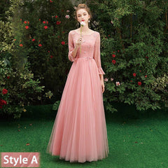 Dusty Rose Lace A-line Long Style Bridesmaid Dresses - RongMoon