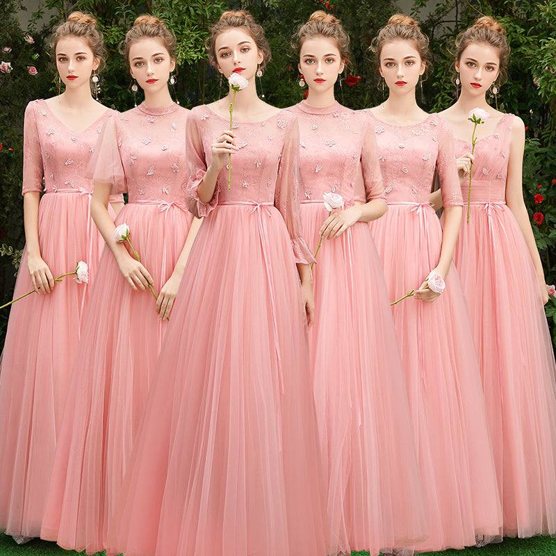 Dusty Rose Lace A-line Long Style Bridesmaid Dresses - RongMoon