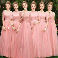 Dusty Rose Lace A-line Long Style Bridesmaid Dresses - RongMoon