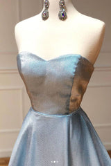 Simple sweetheart blue long prom dress blue long evening dress - RongMoon