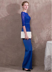 Jumpsuit Acetate Royal Satin & Lace Jewel Evening Dress